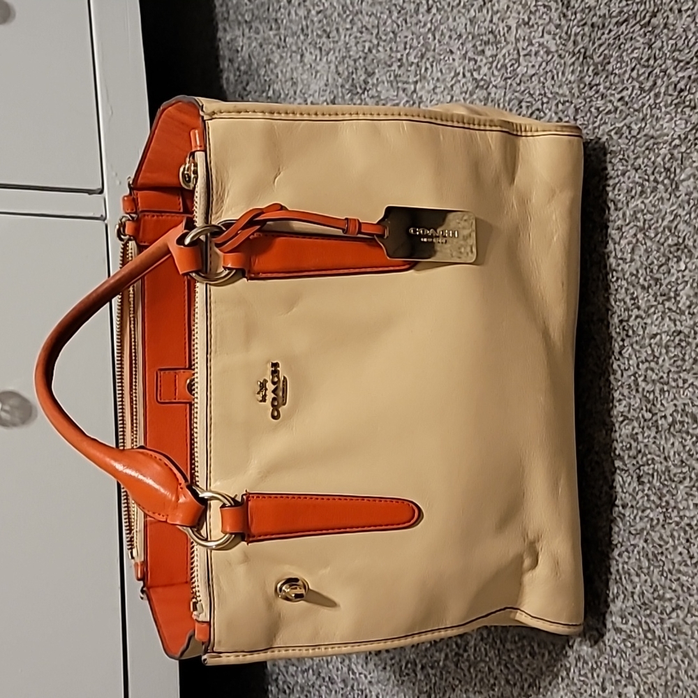 COPY - Coach handbag, 11 1/4"w X 9"h, coral/light peach satchel